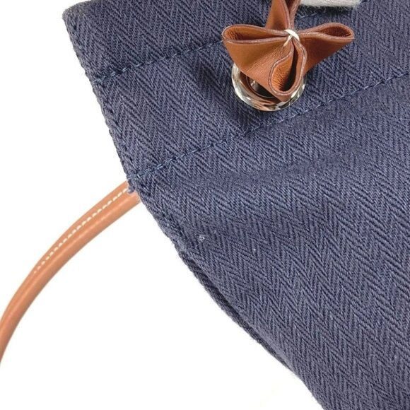 HERMES logo Aline MM Shoulder Bag ToileChevron / Leather Blue indigo Navy/Red - Picture 11 of 16